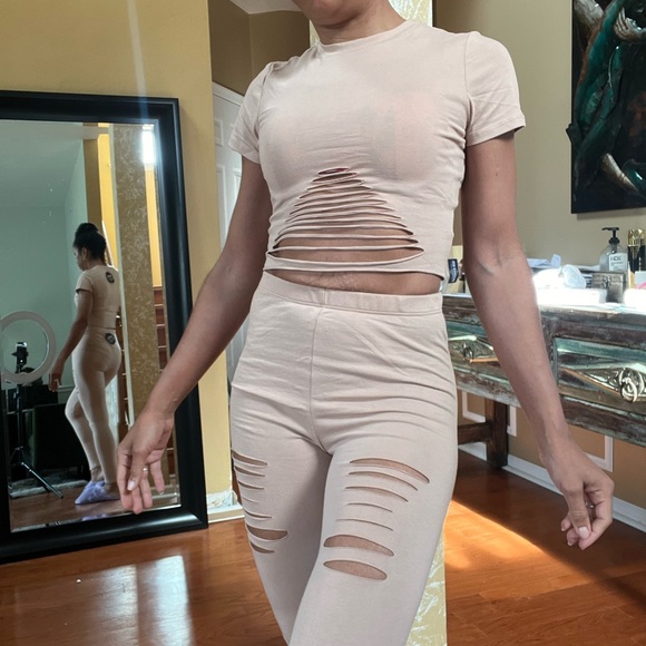 Fashion Nova Taupe Bianca Distressed Legging Set - Picture 9 of 11